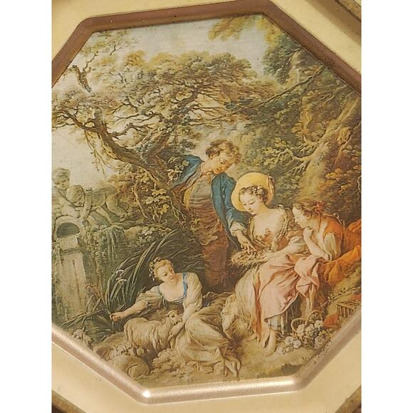Victorian Octagonal Sunshine Biscuit Tin 2 Sided Francoise Boucher Paintings - Picture 5 of 10